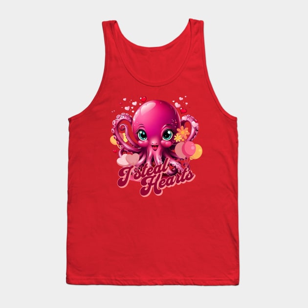 Octopus With Hearts Balloons Valentines Day I Steal Hearts Tank Top by alcoshirts